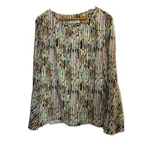 Waverly Grey multicolor paint drip print long bell sleeve blouse